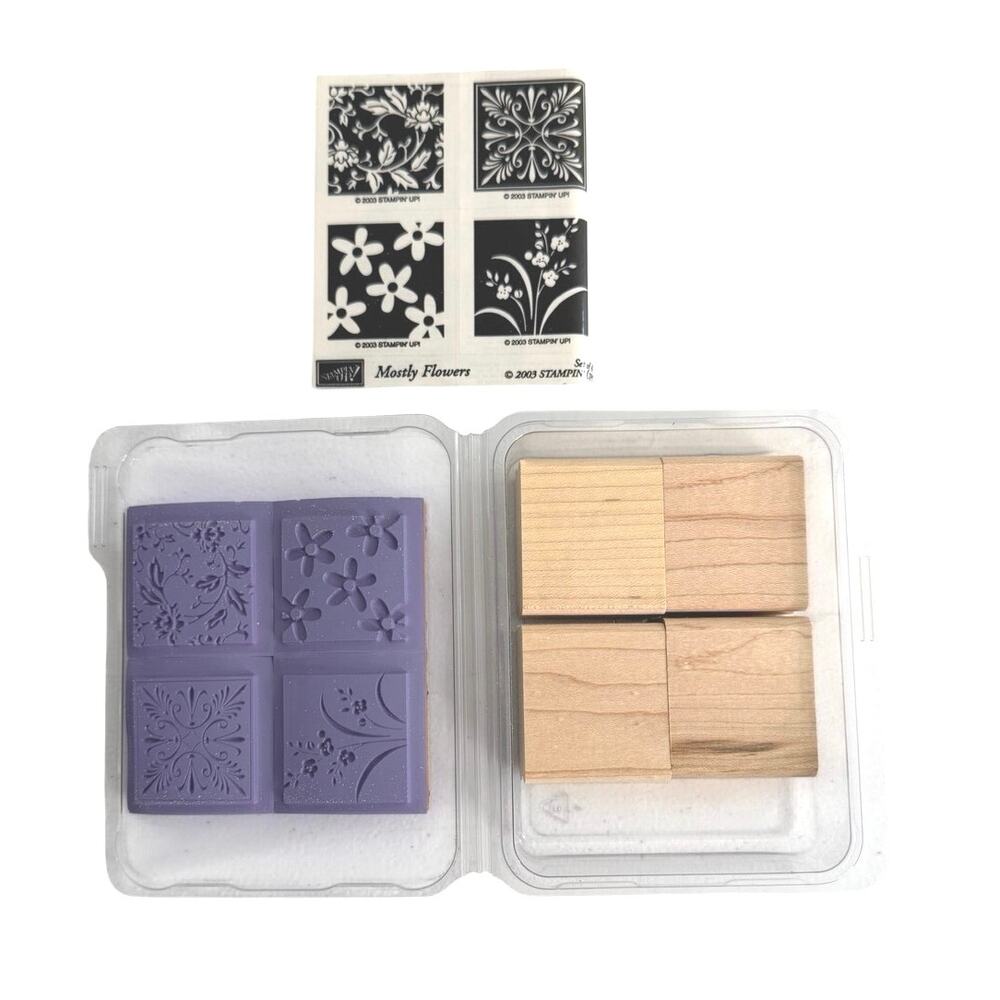 New in box Stampin’ Up set of 4 rubber stamps “Mostly flowers”